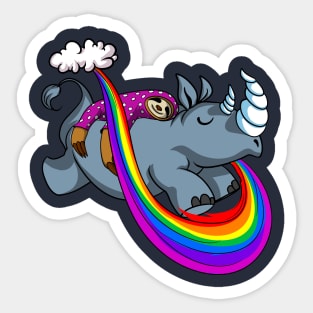 Sleeping Sloth Riding Rhino Fantasy Rainbow Cartoon Sticker